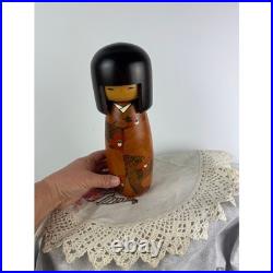 Vintage Usaburo Kokeshi Doll Japanese Hand-Painted Wood Signed