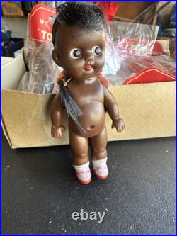 Vintage Very Dark Aa Black Very Soft Rubber Doll 9 Inches Tall Marked Japan /9
