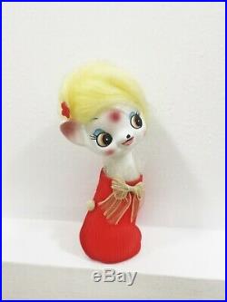 Vintage ceramic kitsch big eye kitty Yellow hair cat japan doll