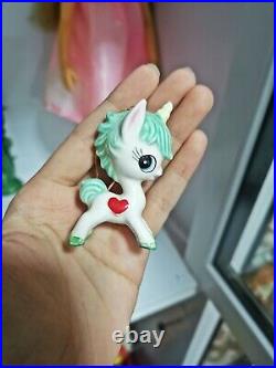 Vintage ceramic kitsch kawaii big eye green unicorn japan doll