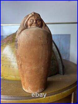 Vintage japanese carved wood Daruma figure Kanji Signed
