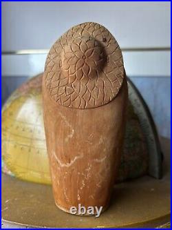 Vintage japanese carved wood Daruma figure Kanji Signed