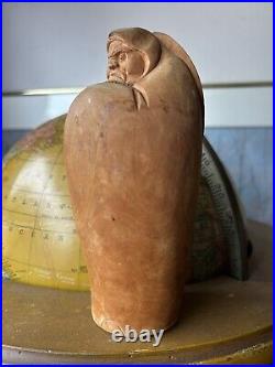 Vintage japanese carved wood Daruma figure Kanji Signed
