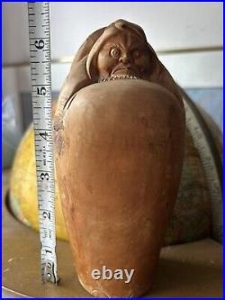 Vintage japanese carved wood Daruma figure Kanji Signed