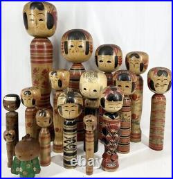 Vintage japanese wooden 16 Kokeshi dolls 16 Lot