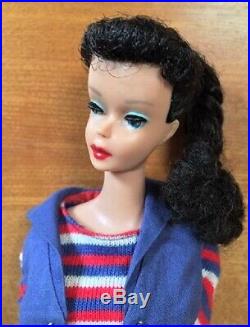 Vntg Barbie #5 Brunette Ponytail Braid Doll #4 TM Body withABOARD SHIP+ LOVELY