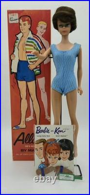 Vtg 1962 Brunette Bubblecut Barbie Doll Blue Swimsuit Mismatched Allan Box Set