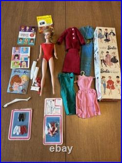 Vtg 1962 Mattel Ponytail Midge 1958 Barbie Blonde Doll Japan Foot, box & clothes