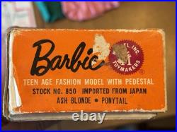 Vtg 1962 Mattel Ponytail Midge 1958 Barbie Blonde Doll Japan Foot, box & clothes