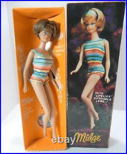 Vtg Barbie Bendable Legs Bend-Leg Brownette Midge doll in original box with access