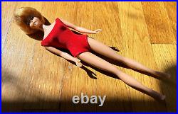 Vtg Barbie bubble cut DOLL ginger blonde light white lips red swimsuit 850 1961