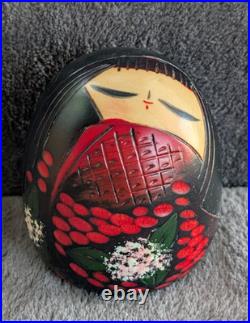 Vtg Creative Kokeshi Doll Signed Chieko-San Modernized Camellia Heart withBox