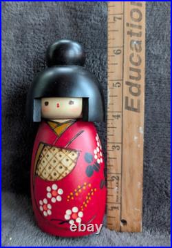 Vtg Creative Kokeshi Kazuo Taka Mizawa Oval Body Round Dot Eyes Signed Orig Box