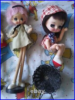 Vtg Dream Doll Lot 1960s Big Eve Stockinette Pose Japan Sitter w chair Pink hair Vtg Dream Doll Lot 1960s Big Eve Stockinette Pose Japan Sitter w chair Pink hair