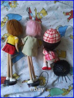 Vtg Dream Doll Lot 1960s Big Eye Stockinette Pose Japan Sitter w chair Pink hair
