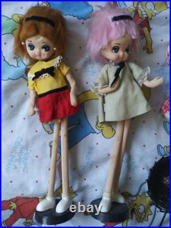 Vtg Dream Doll Lot 1960s Big Eye Stockinette Pose Japan Sitter w chair Pink hair