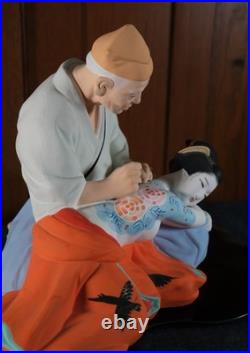 Vtg Japanese Hakata Doll by Araki Tattoo Artist Geisha Girl Figurine Glass Base