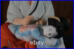 Vtg Japanese Hakata Doll by Araki Tattoo Artist Geisha Girl Figurine Glass Base