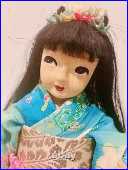 Vtg Japanese Maiko Geisha Doll WithShamisen, 14 in, Handcrafted, Rare Down Hair