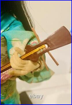 Vtg Japanese Maiko Geisha Doll WithShamisen, 14 in, Handcrafted, Rare Down Hair