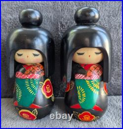 Vtg Kokeshi Dolls Set of 2 Miyashite Hajime Creative Camellia Garden 1960s Box