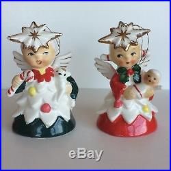 Vtg Napco Christmas angel bell ornaments Candy cane doll Stars on head Japan