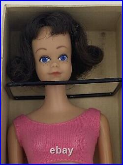 Vtg Orig 1962 Mattel Midge Barbie Doll/box/brunette/pink-red Swimsuit/stand/book