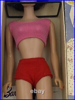 Vtg Orig 1962 Mattel Midge Barbie Doll/box/brunette/pink-red Swimsuit/stand/book