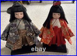 Vtg Pair Of Japanese Ichimatsu Dolls Handmade Elaborate Kimonos Fabulous Fabric