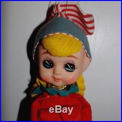 Vtg large pixie elf kamar big eye doll Japan blonde knee hugger ornament 50s 60s