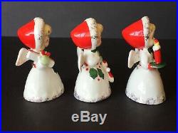 Vtg trio of Napco Christmas girl angel bell figurines doll, gift, candle Japan