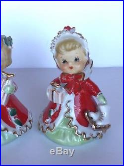 Vtg trio set Lefton Japan Christmas figurines angel girl bells Skates Doll Santa