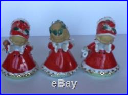 Vtg trio set Lefton Japan Christmas figurines angel girl bells Skates Doll Santa