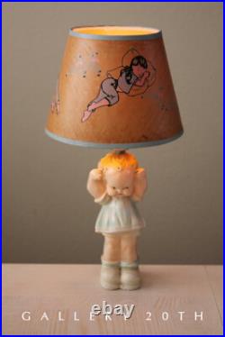 WOW! KEWPIE DOLL GIRL LAMP! MID CENTURY SLEEPING CHILD 40's 50's VTG ORIG. SHADE